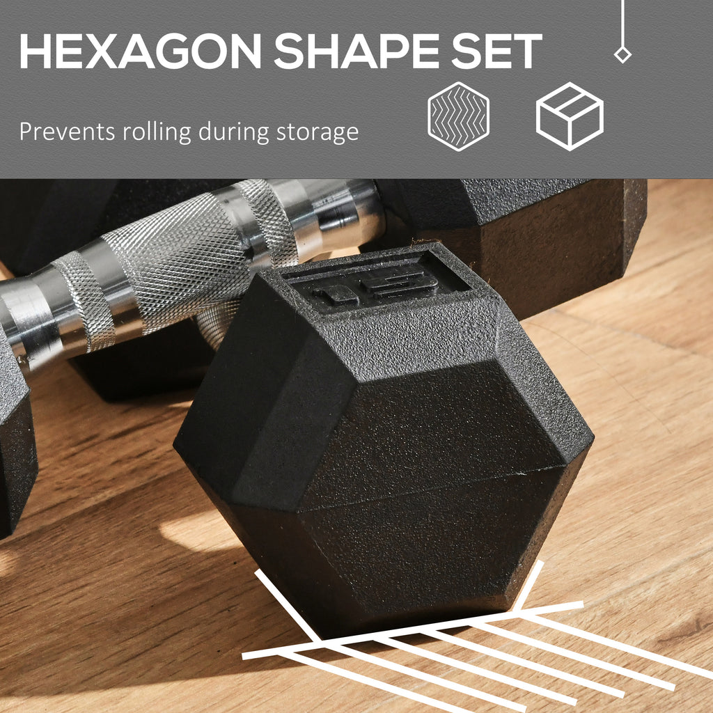 2 x 15lbs Hex Dumbbell Set of 2, Rubber Weights Exercise Fitness Dumbbell with Non-Slip Handles, Anti-roll, for Women or Men Home Gym Workout, Black - Nook & Nest