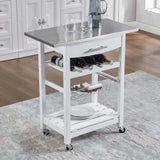 Stainless Steel Rolling Kitchen Cart – Wine Rack, Slide-Out Basket, Dr - Nook & Nest
