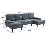 U-shaped Combination Sofa, Double Lounge Chair, Chenille Fabric 4-seat Living Room Furniture - Nook & Nest