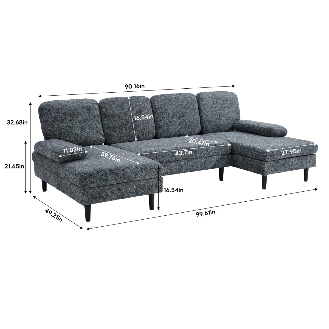 U-shaped Combination Sofa, Double Lounge Chair, Chenille Fabric 4-seat Living Room Furniture - Nook & Nest