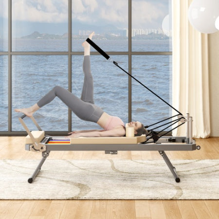 Foldable Pilates Reformer Machine For Home Gym Workout, Foldable Pilates Equipment With High Strength Alloy Springs For Beginners, Up To 330lbs - Nook & Nest