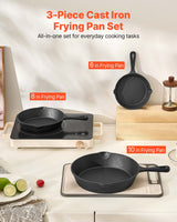 3-Piece Pre-Seasoned Cast Iron Skillet Set, 6/8/10 Inch - Nook & Nest