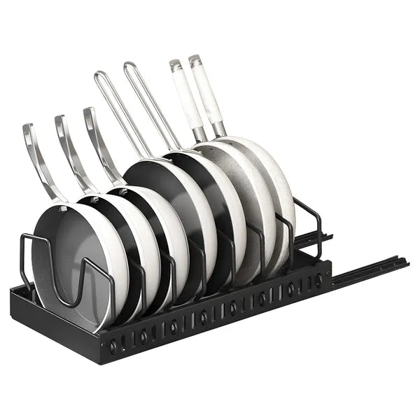 Pull Out Pots And Pans Organizer Under Cabinet With 8 Adjustable Dividers Rustproof Carbon Steel Sliding Pots Holder For Kitchen Cookware Bakeware Pots Lids Storage - Nook & Nest