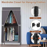 Covered Portable Wardrobe Closet – 2-Tier with Wheels, Grey - Nook & Nest
