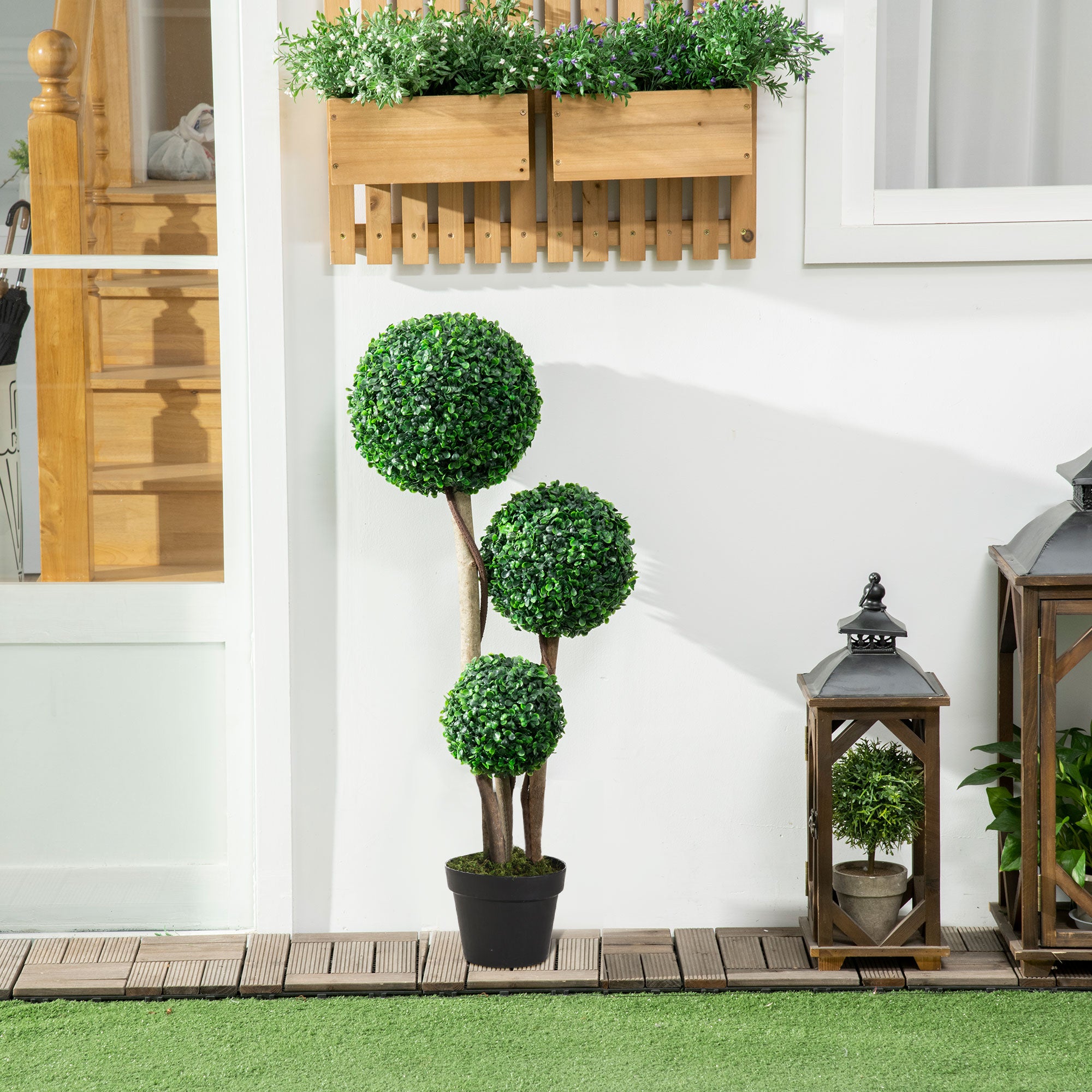 Plant for Home Decor Indoor & Outdoor Plants, Tree in Pot, 3 Ball Boxwood Topiary Tree for Home Office, Living Room Decor, Dark Green - Nook & Nest