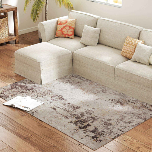 4 × 6 Mixed Brown Chenille Area Rug, Machine Washable - Nook & Nest
