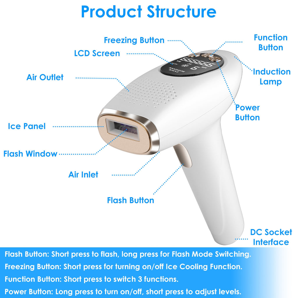 3 In 1 Ice Cooling Laser Hair Removal Device Painless Permanent At-Home IPL Hair Removal With 999,999 Flashes 9 Energy Levels 2 Modes For Armpits Legs Arms Bikini Line - Nook & Nest