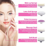 Pink Facial Cleansing Brush with 5 Heads and 360° Rotation - Nook & Nest