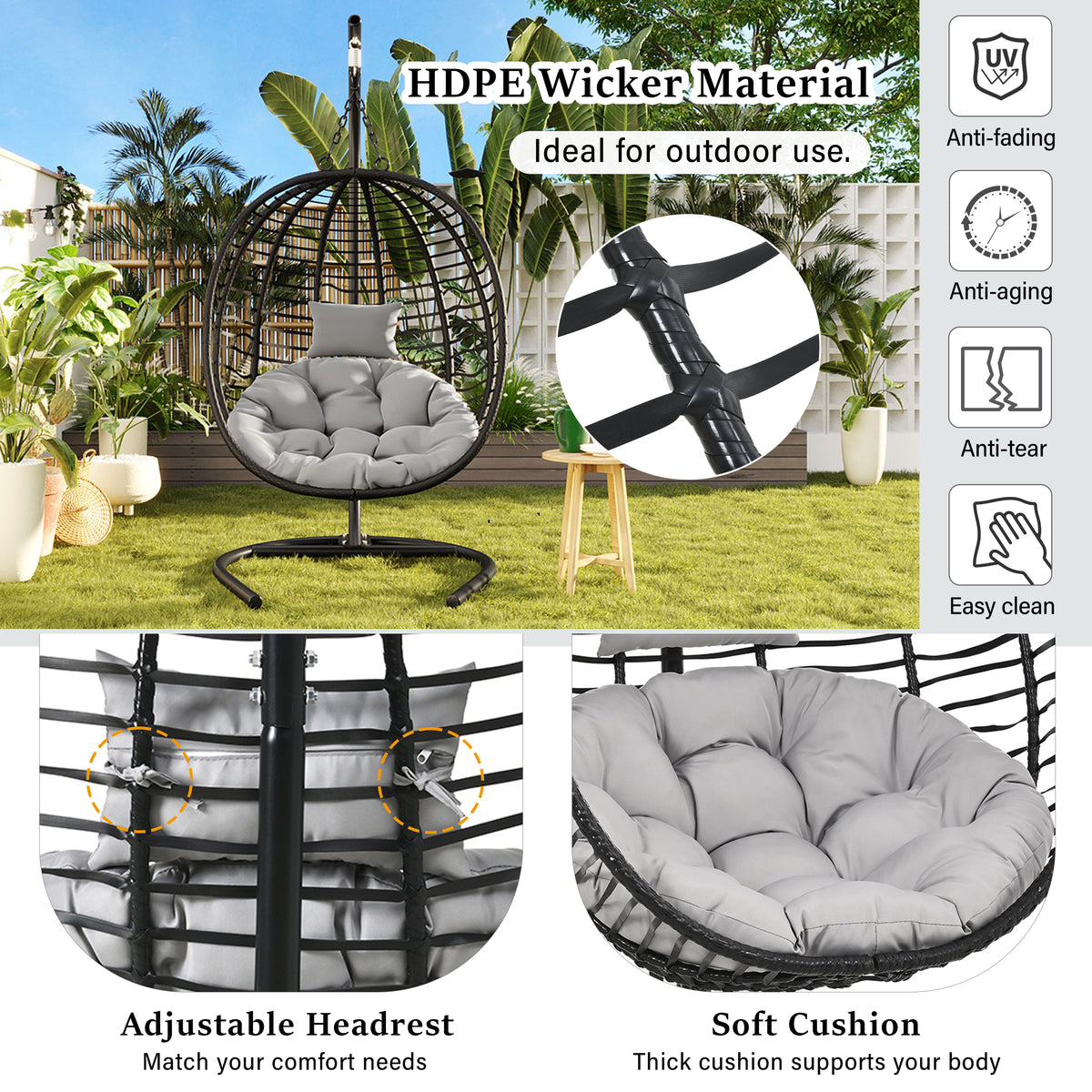 Luxurious Folding Egg Chair for Relaxation - Perfect Indoor & Outdoor Swing - Nook & Nest
