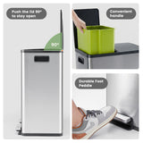 60 Liter Stainless Steel Trash Can, Dual Compartments - Nook & Nest