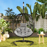 Black Gray Folding Egg Chair with Stand, 330 lb Capacity - Nook & Nest