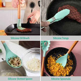 11-Piece Silicone Cooking Utensil Set with Wooden Handles - Nook & Nest