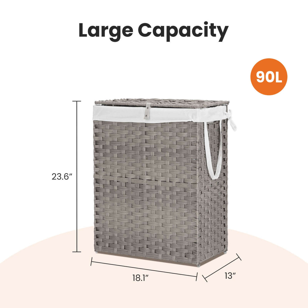 Woven Rattan Laundry Basket with Lid – 90L or 110L, Foldable, Removabl - Nook & Nest