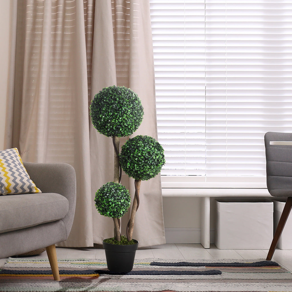 Plant for Home Decor Indoor & Outdoor Plants, Tree in Pot, 3 Ball Boxwood Topiary Tree for Home Office, Living Room Decor, Dark Green - Nook & Nest