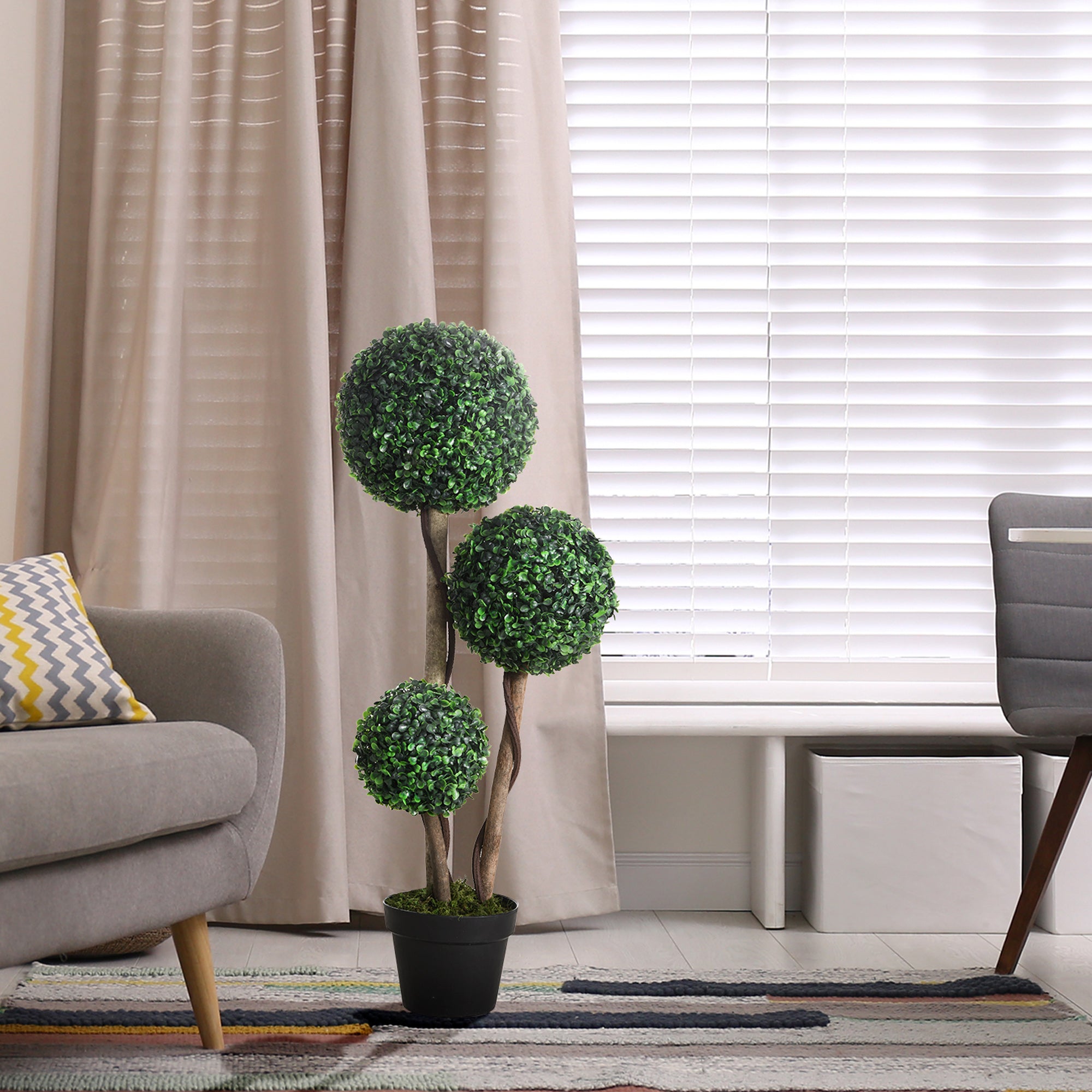 Plant for Home Decor Indoor & Outdoor Plants, Tree in Pot, 3 Ball Boxwood Topiary Tree for Home Office, Living Room Decor, Dark Green - Nook & Nest