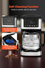 Programmable Coffee Maker, 12 Cup Programmable Drip Coffee Makers With Touch Screen, 4-Hour Keep Warm Coffee Makers Drips, 2 Brew Strengths Drip Coffee Machine For Home, 24-Hour Programmable - Nook & Nest
