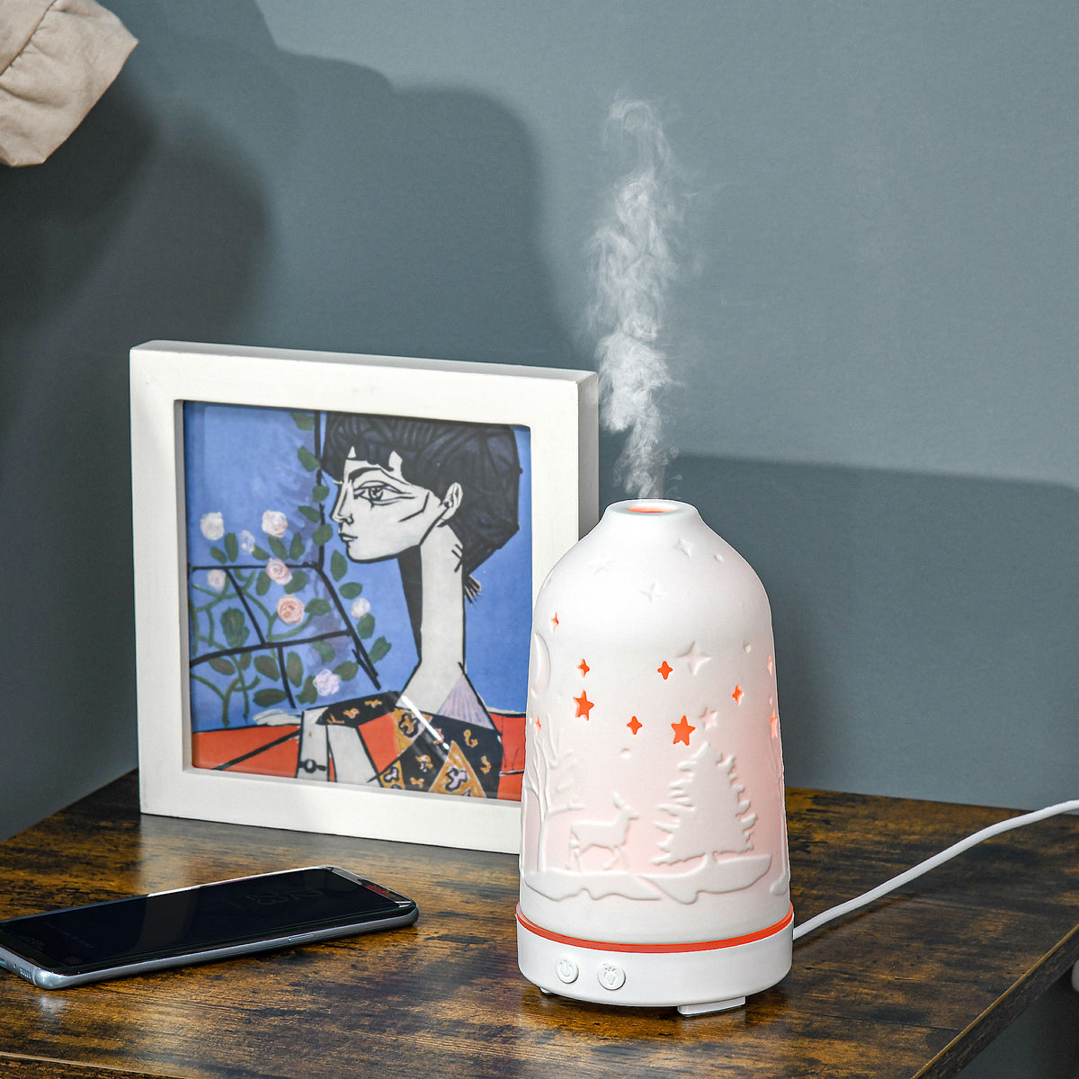 Elevate Your Space with the Ultrasonic Aromatherapy Diffuser – 100ml Ceramic Cover Humidifier with 7 LED Colors - Nook & Nest
