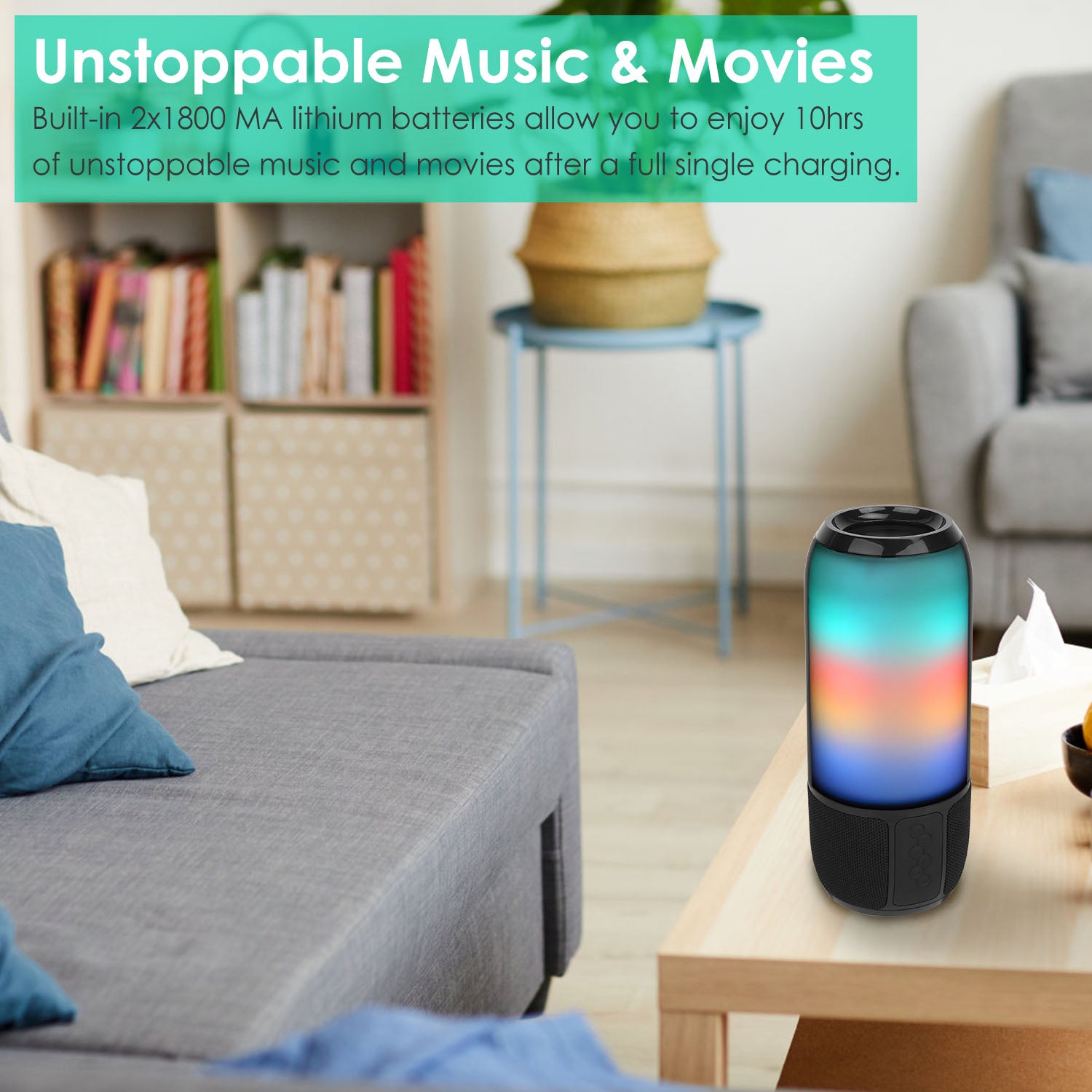1Pc Wireless Portable Speaker Loud Stereo Speaker With 6 Color Changing Lights Radio Party TWS Speaker For Home Outdoor Travelling - Nook & Nest