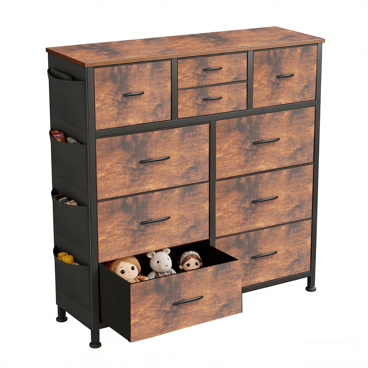 10-Drawer Dresser With Side Pocket & Hooks, Storage Cabinet With Wood Top For Bedroom Closet Organization - Nook & Nest