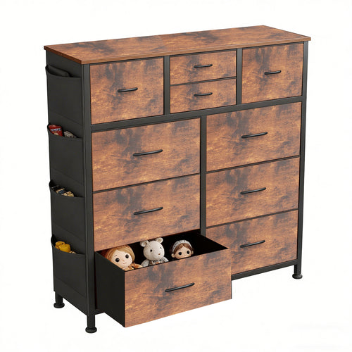10-Drawer Dresser With Side Pocket & Hooks, Storage Cabinet With Wood Top For Bedroom Closet Organization - Nook & Nest
