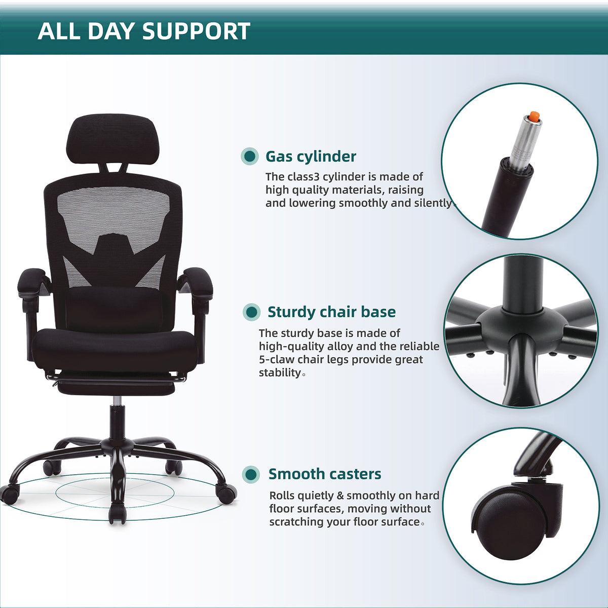 Retractable Footrest Ergonomic Swivel Office Chair With Lumbar Support Pillow And Padded Armrests - Nook & Nest