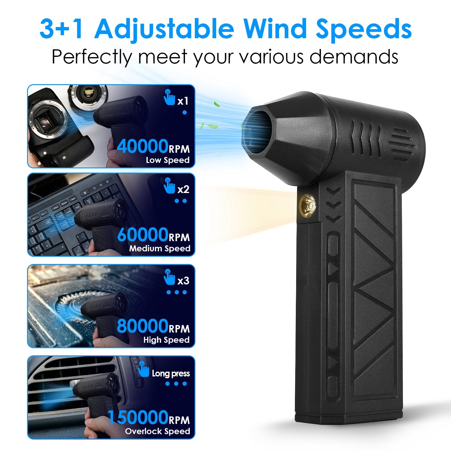 Cordless Air Duster with LED Light - Rechargeable & High-Speed Cleaning Power - Nook & Nest