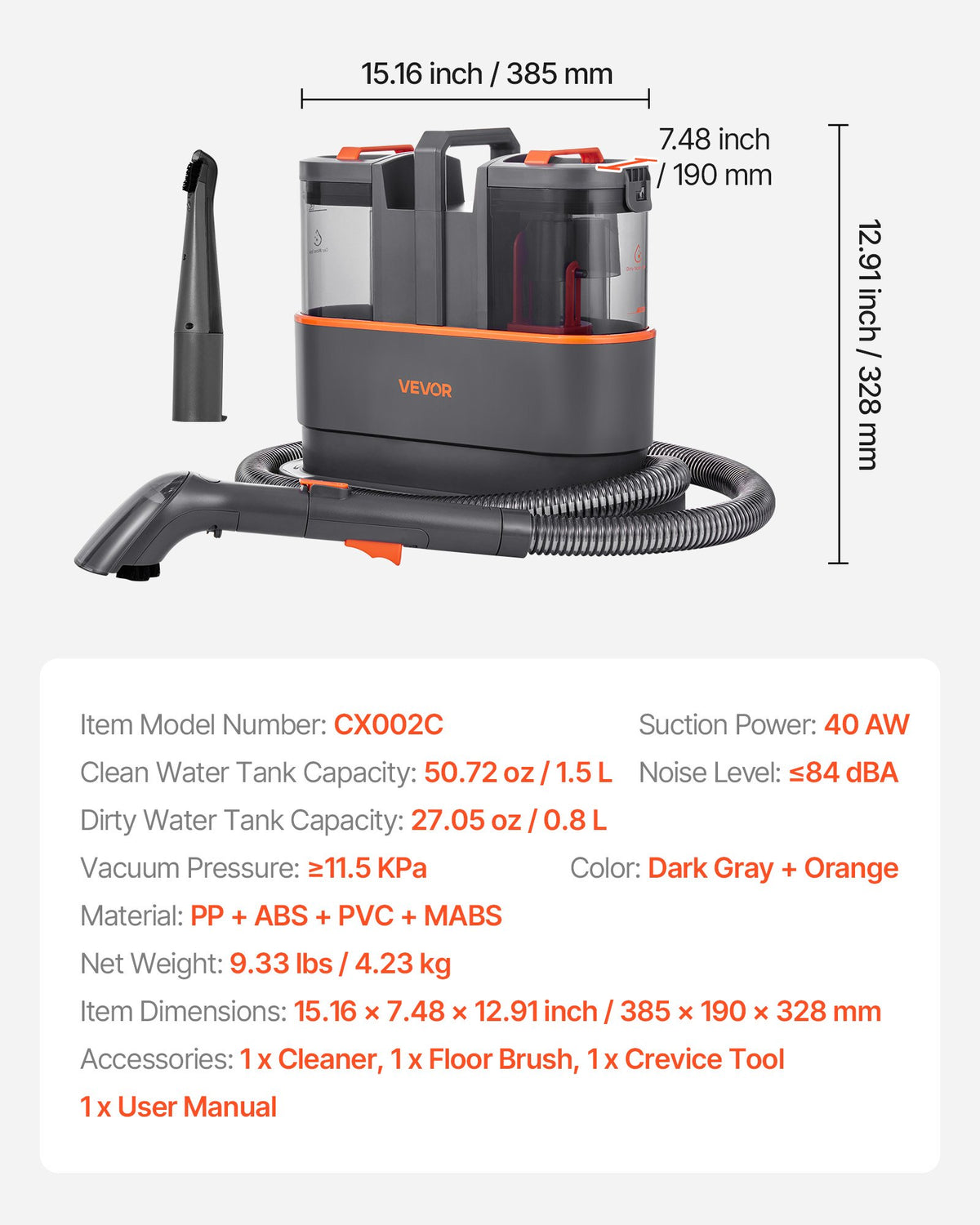 Portable Carpet Cleaner Machine Dual-Water Tank 11.5Kpa Upholstery Cleaner - Nook & Nest