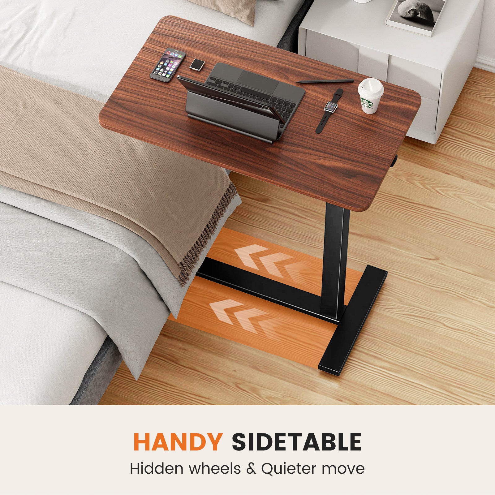 Adjustable Mobile Bed Table, Computer Desk, Mobile Standing Table - Nook & Nest