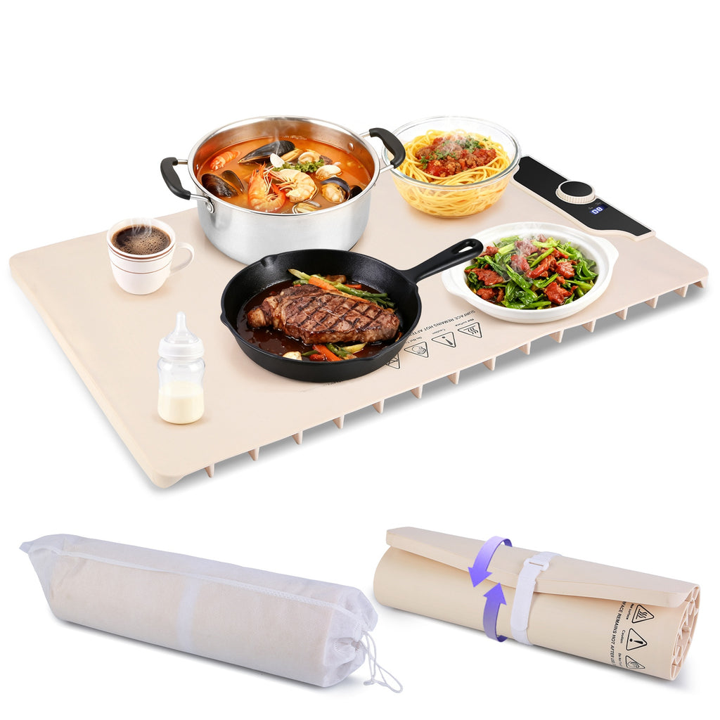 Food Warming Mat 23.6X15.8In 300W Fast Heating Electric Silicone Food Warmer With 14 Temp Levels 10Hrs Timer Settings Roll-Up Portable Hot Plates Heat Pad For Parties Buffet - Nook & Nest