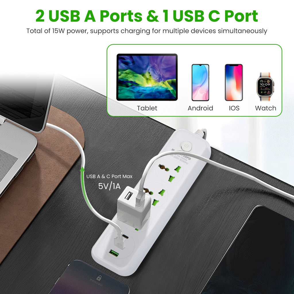Versatile Power Strip with USB Ports - 6FT Extension Cord for Home & Travel - Nook & Nest