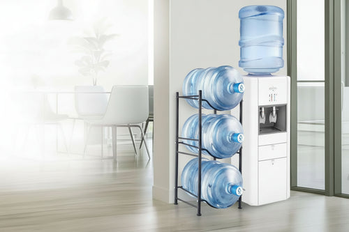 3-Bottle Water Jug Holder Rack – 3-Tier Single Row, Black - Nook & Nest