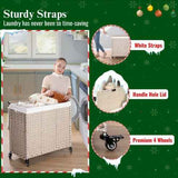 Large Laundry Hamper with Lid – 160L, PE Rattan, Wheeled, 2 Canvas Bag - Nook & Nest
