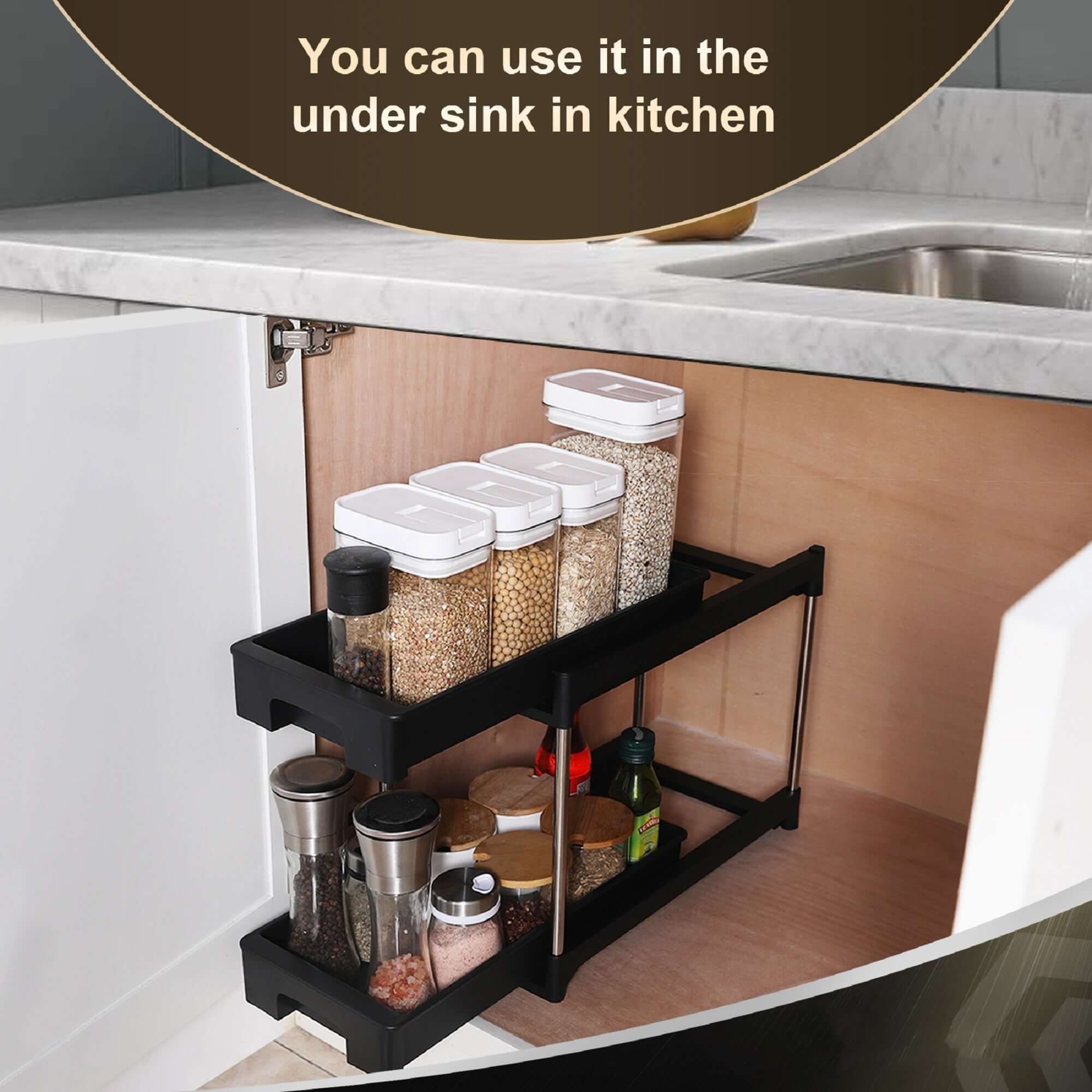 Smart 2-Tier Pull-Out Cabinet Organizer – Maximize Your Space & Declutter Effortlessly - Nook & Nest
