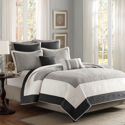 7 Piece Quilt Set With Euro Shams And Throw Pillows Beige FullQueen - Nook & Nest