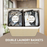 Double Bamboo Laundry Hamper with Lid – 2×13.2 Gal Sections, Removable - Nook & Nest