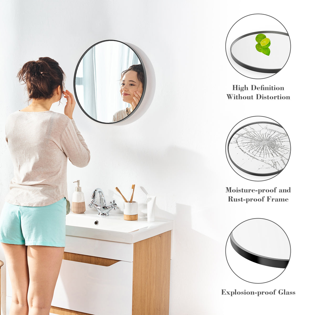 Black Circular Wall Mirror 20 Inches - Nook & Nest