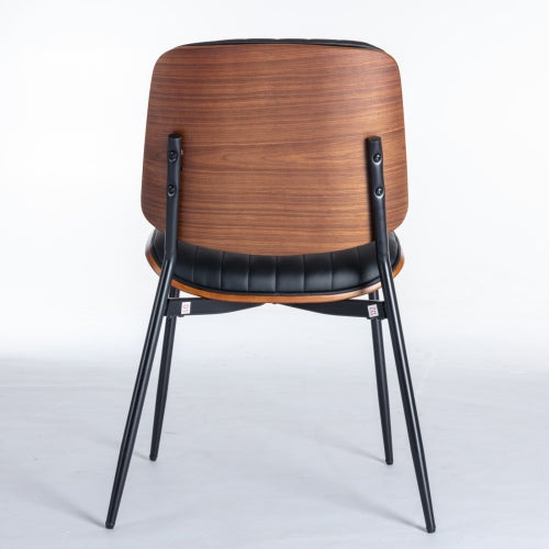 Dining Chairs Set Of 2 Mid Century Modern Retro Faux Leather Chair With Walnut Bentwood Back Upholstered Seat Metal Legs Adjustable Foot For Kitchen Dining Room Chairs - Nook & Nest