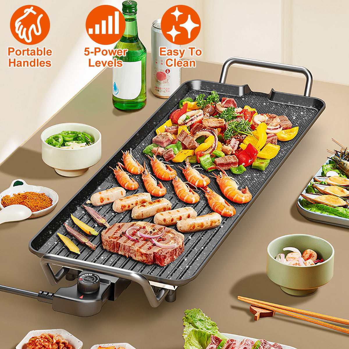 Electric BBQ Grill Griddle, Non Stick Table Top - Nook & Nest