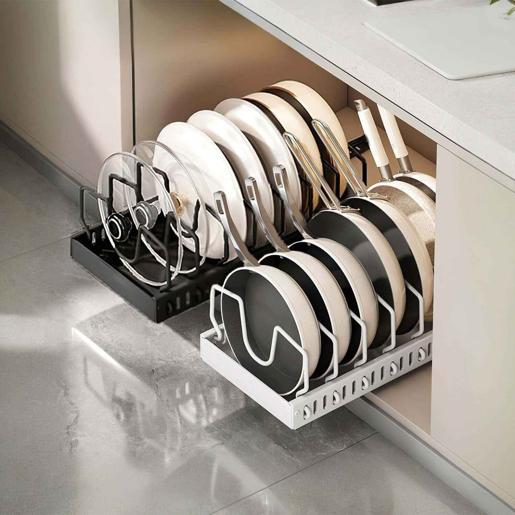 Effortless Kitchen Organization: Pull-Out Pots and Pans Organizer with Damping Rails - Nook & Nest