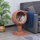 Brown Elevated Cat Bed with Rotatable Egg Chair Pod - Nook & Nest