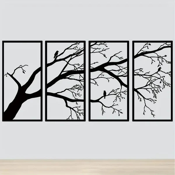 4-Panel Iron Branch and Bird Wall Art - Nook & Nest