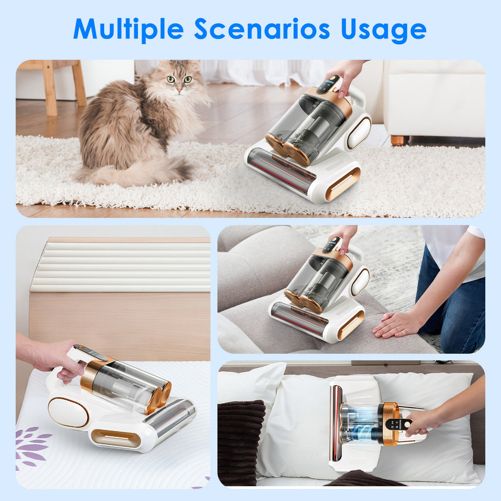 1Pc Mattress Vacuum Cleaner 16Kpa Bed Vacuum Cleaner Handheld Vacuums With Ultrasonic And UVC Light 18000 RPM Brushroll Rotation Dual Dust Bins Washable Filters For Bed Pillows Cribs Sofa - Nook & Nest