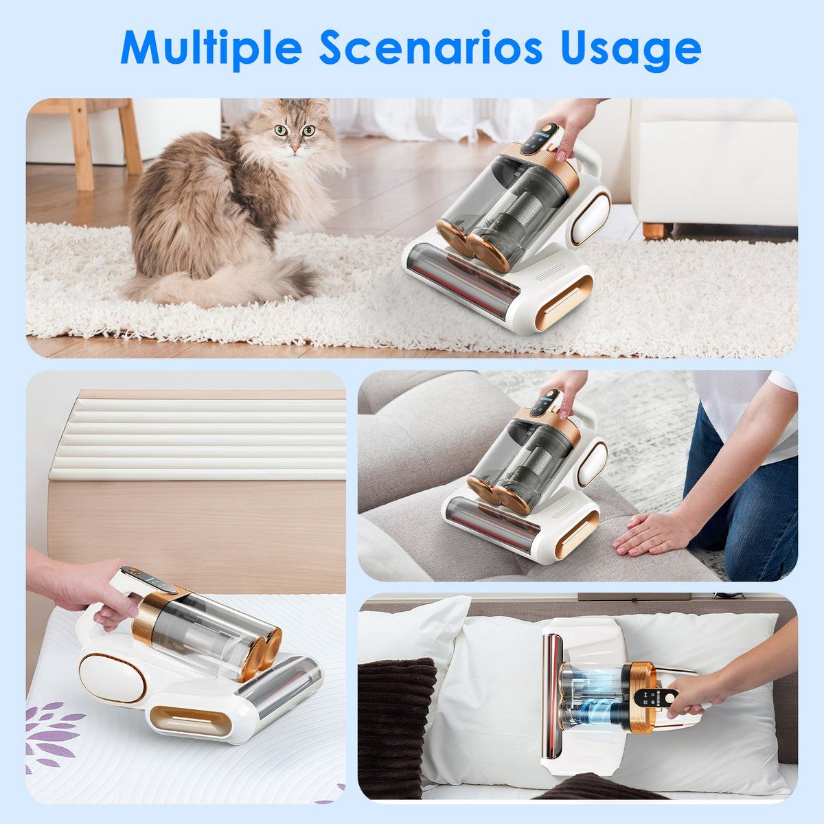 1Pc Mattress Vacuum Cleaner 16Kpa Bed Vacuum Cleaner Handheld Vacuums With Ultrasonic And UVC Light 18000 RPM Brushroll Rotation Dual Dust Bins Washable Filters For Bed Pillows Cribs Sofa - Nook & Nest