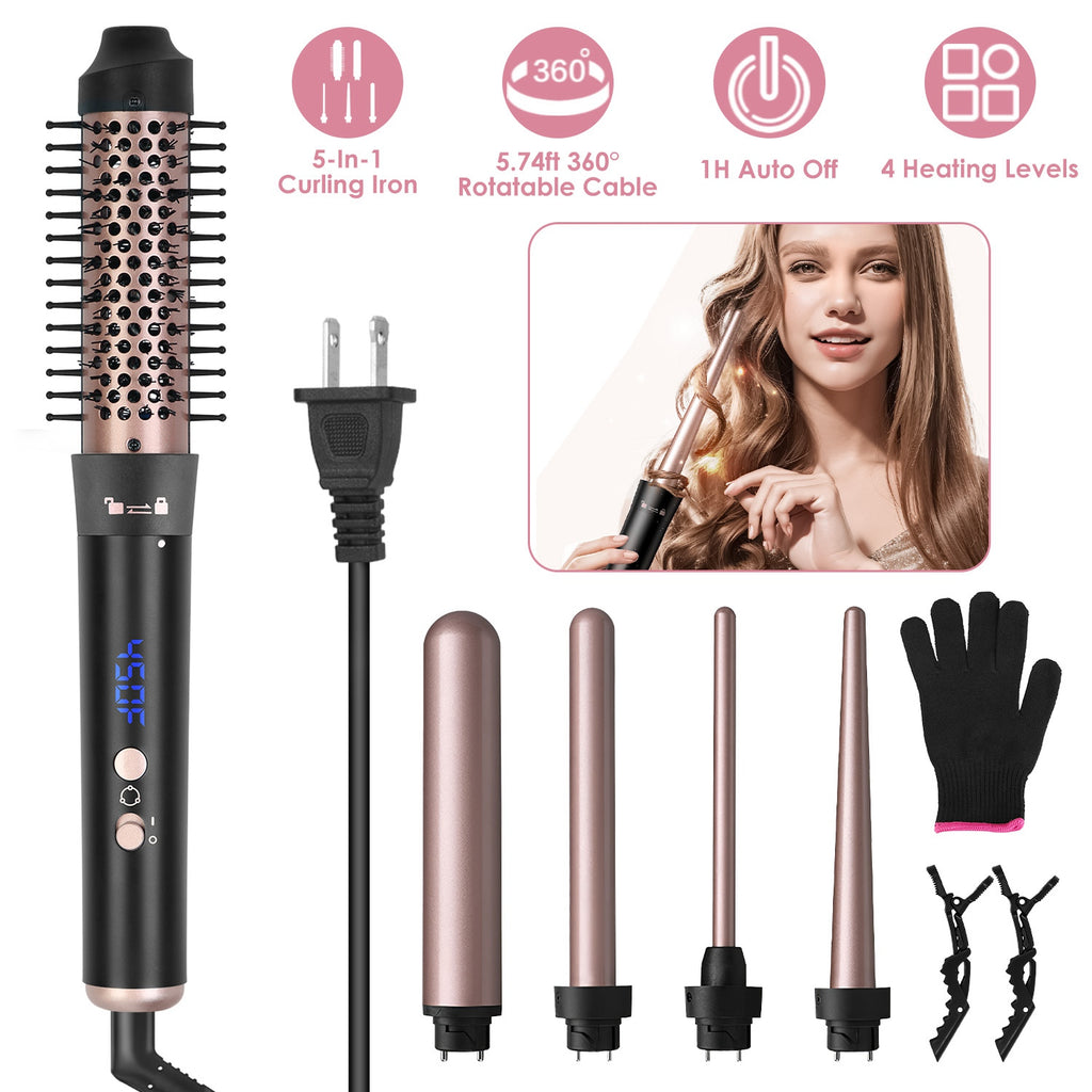 5-in-1 Curling Wand Set with 4 Barrels and Styling Brush - Nook & Nest