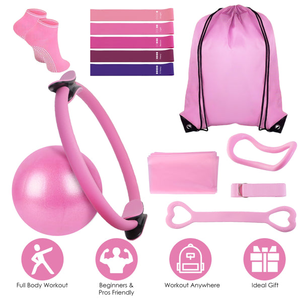 14Pcs All-in-One Pilates Kit, Pilates Ring Yoga Ball Resistance Bands Set With Carry Bag, Full Body Workout Equipment For Home Gym Travel - Nook & Nest