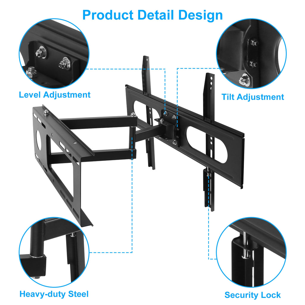 1Pc Full Motion TV Wall Mount Swivel Tilt TV Wall Rack Support 37in To 70in TV Wall Mount Max VESA Up To 600x400mm Holds Up To 99LBS - Nook & Nest
