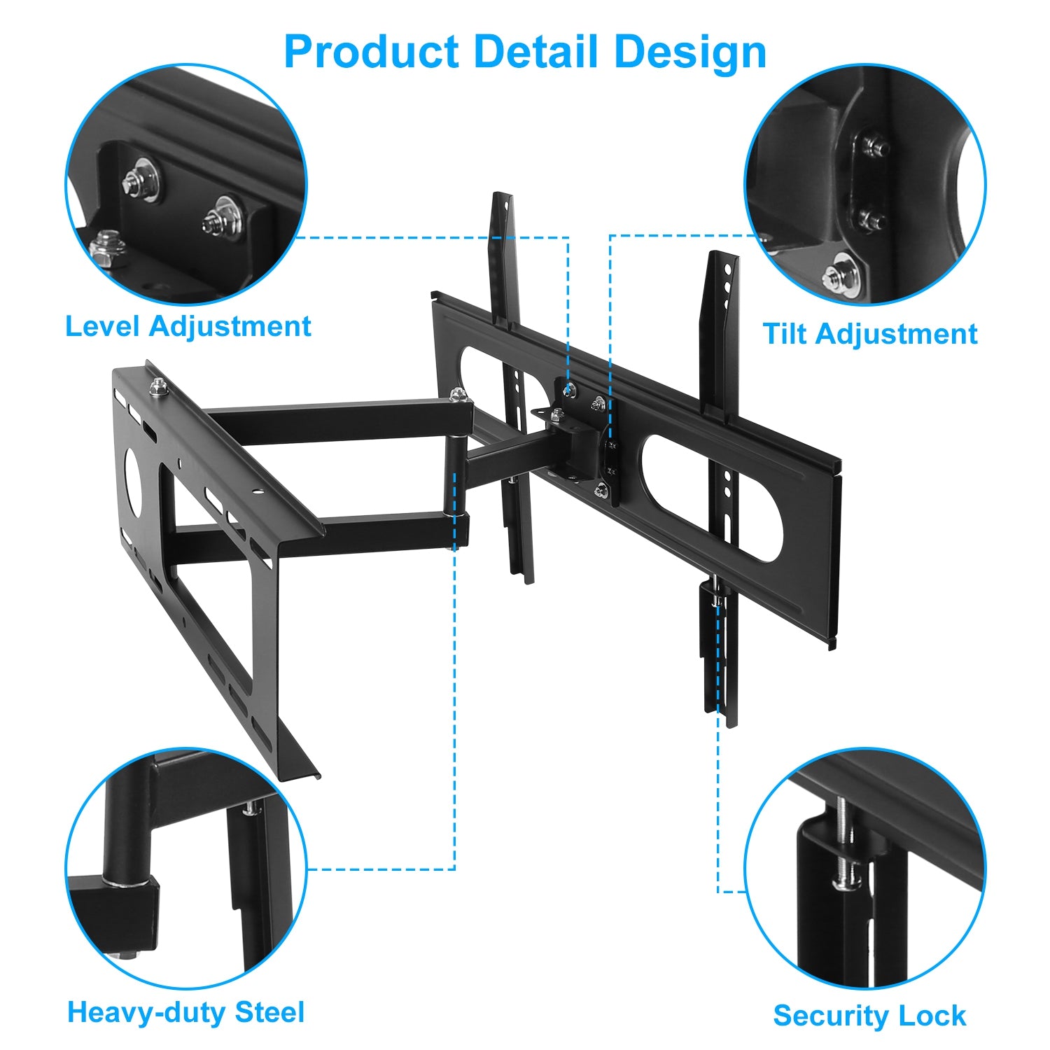 1Pc Full Motion TV Wall Mount Swivel Tilt TV Wall Rack Support 37in To 70in TV Wall Mount Max VESA Up To 600x400mm Holds Up To 99LBS - Nook & Nest