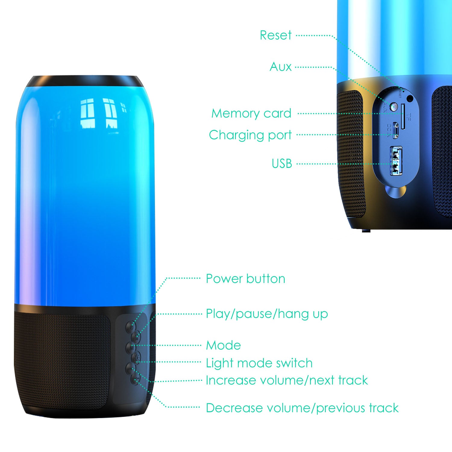 1Pc Wireless Portable Speaker Loud Stereo Speaker With 6 Color Changing Lights Radio Party TWS Speaker For Home Outdoor Travelling - Nook & Nest