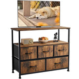 5-Drawer Dresser with Metal Frame – Fabric Drawers, Solid Wood Top, Be - Nook & Nest