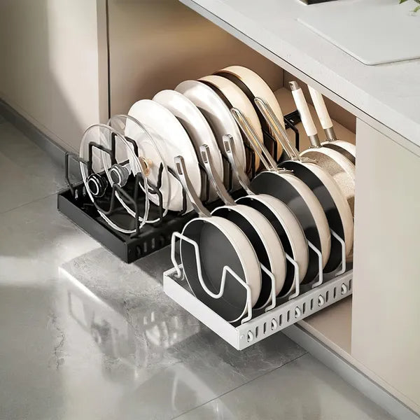 Pull Out Pots And Pans Organizer Under Cabinet With 8 Adjustable Dividers Rustproof Carbon Steel Sliding Pots Holder For Kitchen Cookware Bakeware Pots Lids Storage - Nook & Nest